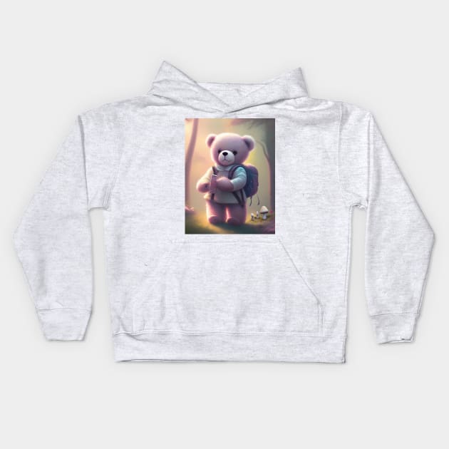 Teddy Bear in the woods Kids Hoodie by meltubs76